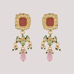 GOLD PLATED CHOKAR & EARRINGS EMBEDDED WITH PINK STONES