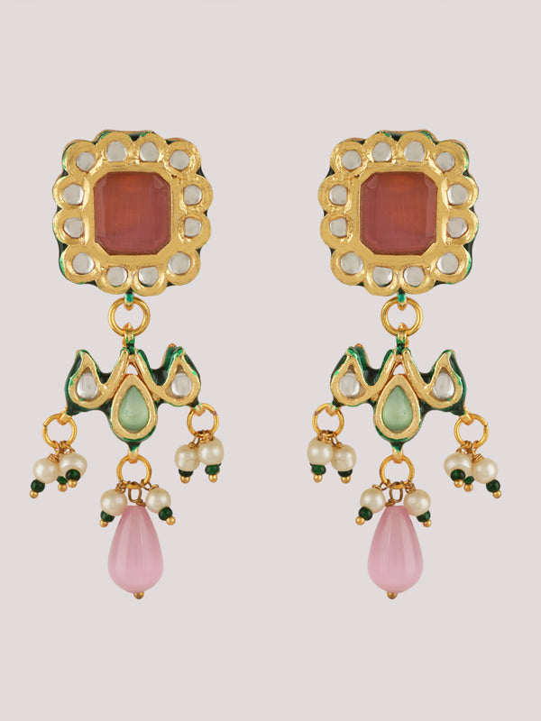 GOLD PLATED CHOKAR & EARRINGS EMBEDDED WITH PINK STONES