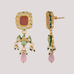 GOLD PLATED CHOKAR & EARRINGS EMBEDDED WITH PINK STONES