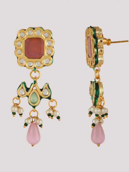 GOLD PLATED CHOKAR & EARRINGS EMBEDDED WITH PINK STONES