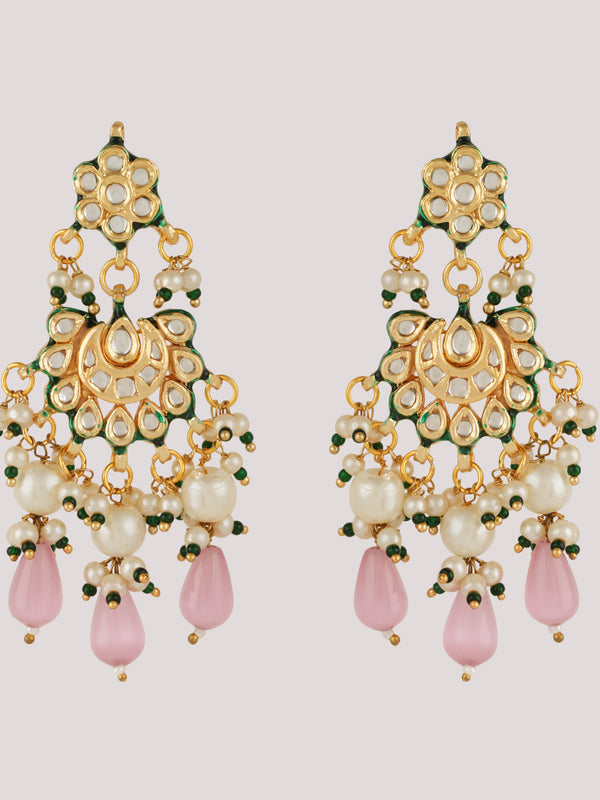 GOLD PLATED KUNDAN CHOKAR & EARRINGS WITH STUDDED PINK STONES
