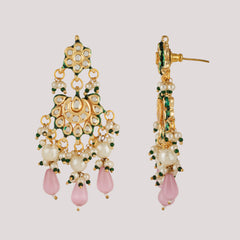 GOLD PLATED KUNDAN CHOKAR & EARRINGS WITH STUDDED PINK STONES