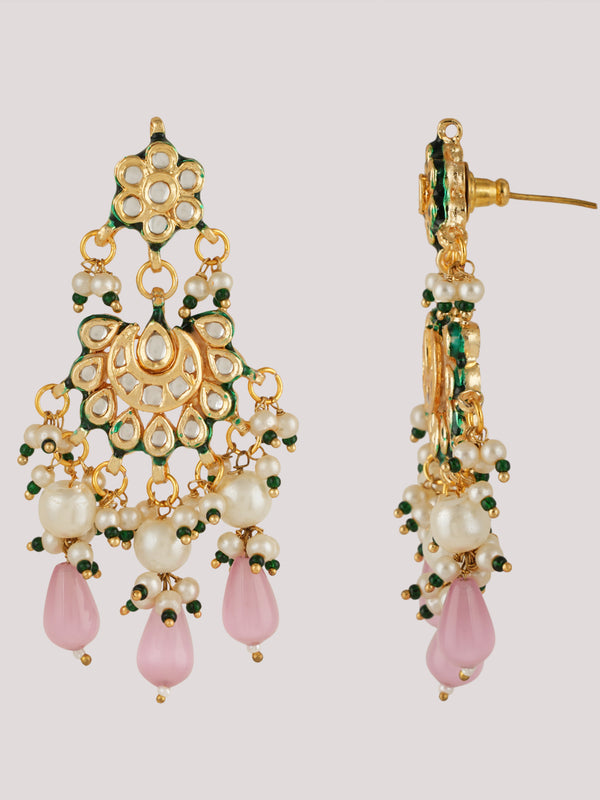 GOLD PLATED KUNDAN CHOKAR & EARRINGS WITH STUDDED PINK STONES