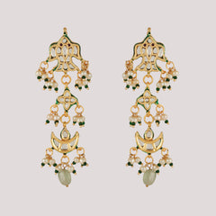 GOLD PLATED GREEN ETHNIC NECKLACE SET WITH EARINGS