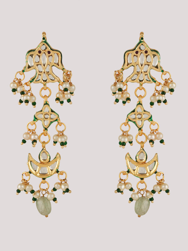 GOLD PLATED GREEN ETHNIC NECKLACE SET WITH EARINGS