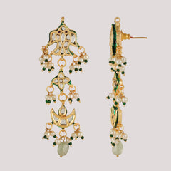 GOLD PLATED GREEN ETHNIC NECKLACE SET WITH EARINGS