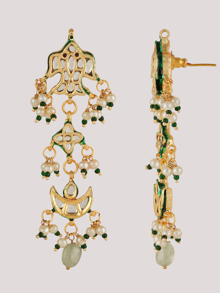 GOLD PLATED GREEN ETHNIC NECKLACE SET WITH EARINGS