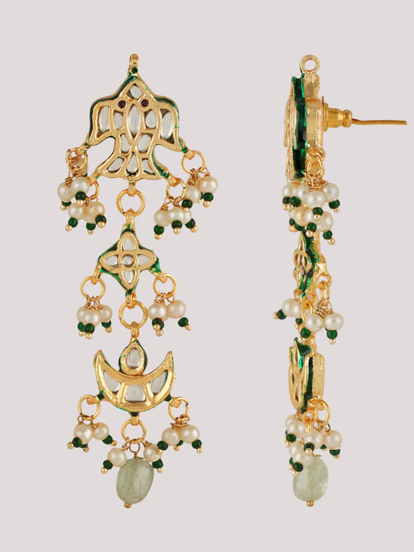 GOLD PLATED GREEN ETHNIC NECKLACE SET WITH EARINGS