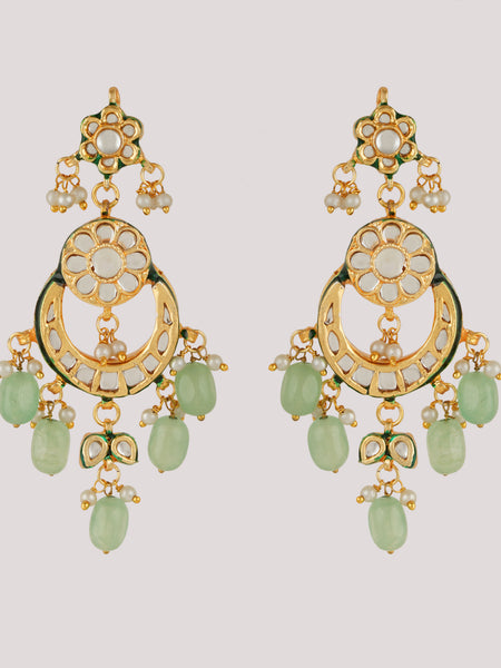 GOLD PLATED ETHNIC KUNDAN STUDDED GREEN CHOKAR SET WITH EARINGS