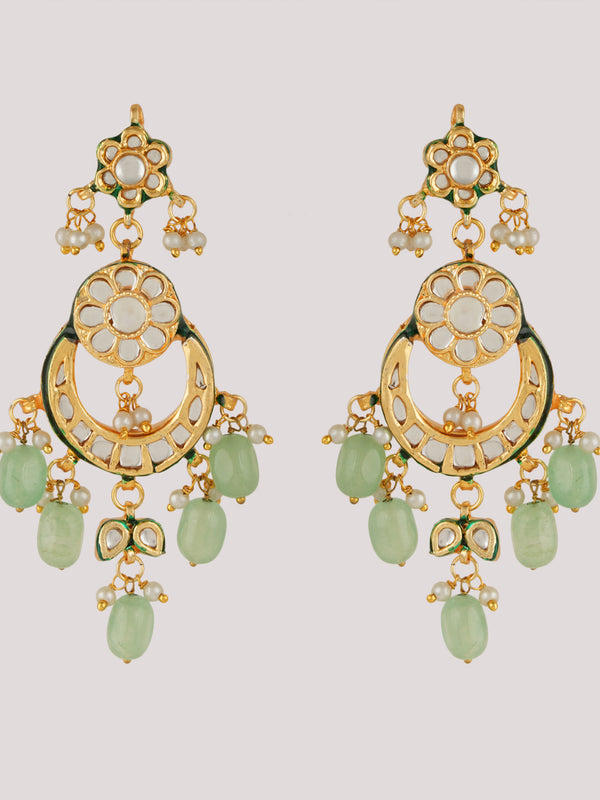 GOLD PLATED ETHNIC KUNDAN STUDDED GREEN CHOKAR SET WITH EARINGS