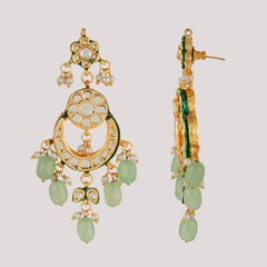 GOLD PLATED ETHNIC KUNDAN STUDDED GREEN CHOKAR SET WITH EARINGS