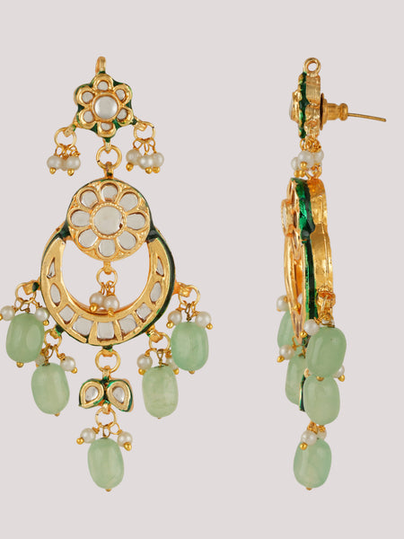 GOLD PLATED ETHNIC KUNDAN STUDDED GREEN CHOKAR SET WITH EARINGS