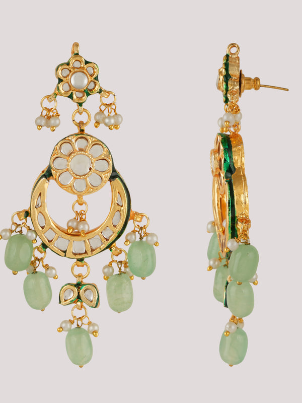 GOLD PLATED ETHNIC KUNDAN STUDDED GREEN CHOKAR SET WITH EARINGS
