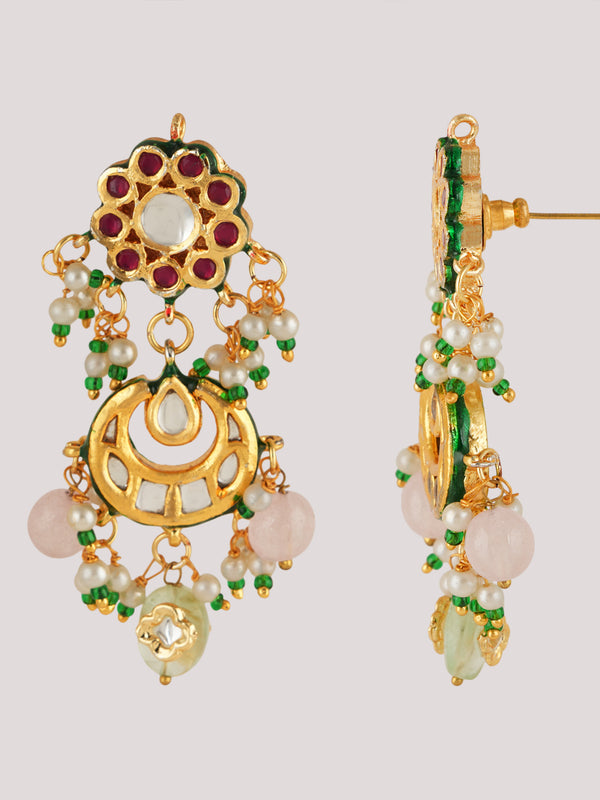 GOLD PLATED MULTI-COLOR ETHNIC CHOKAR SET WITH EARRINGS