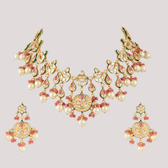 GOLD PLATED ETHNIC PINK CHOKAR SET WITH EARRINGS