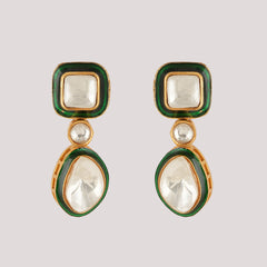 GOLD PLATED GREEN KUNDAN STUDDED NECKLACE SET WITH EARRINGS