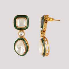 GOLD PLATED GREEN KUNDAN STUDDED NECKLACE SET WITH EARRINGS