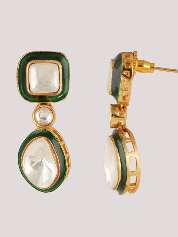 GOLD PLATED GREEN KUNDAN STUDDED NECKLACE SET WITH EARRINGS