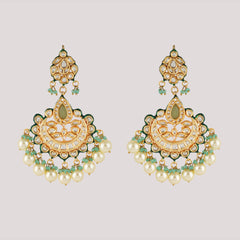 GOLD PLATED ETHNIC CHANDBALI GREEN EARRING SET
