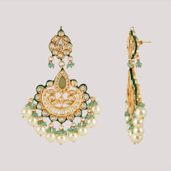 GOLD PLATED ETHNIC CHANDBALI GREEN EARRING SET