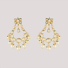 GOLD PLATED ETHNIC WHITE PEARLS EARRING SET