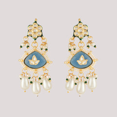GOLD PLATED ETHNIC DARK BLUE DANGLER EARRING SET