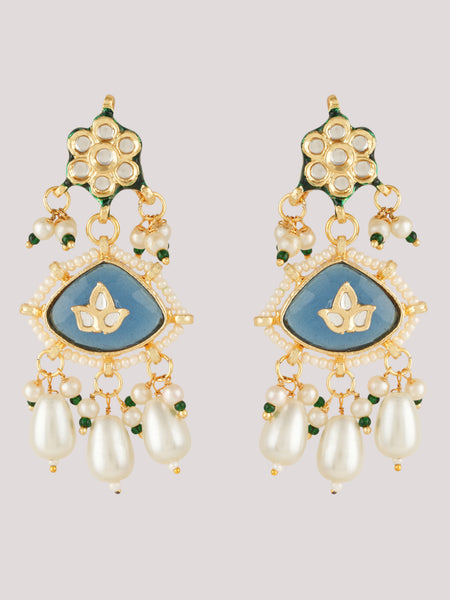 GOLD PLATED ETHNIC DARK BLUE DANGLER EARRING SET