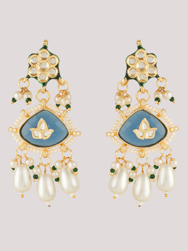 GOLD PLATED ETHNIC DARK BLUE DANGLER EARRING SET