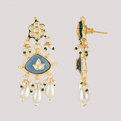 GOLD PLATED ETHNIC DARK BLUE DANGLER EARRING SET