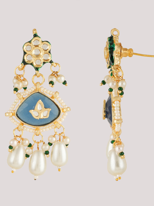 GOLD PLATED ETHNIC DARK BLUE DANGLER EARRING SET