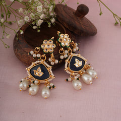 GOLD PLATED ETHNIC DARK BLUE DANGLER EARRING SET