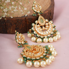 GOLD PLATED ETHNIC CHANDBALI GREEN EARRING SET