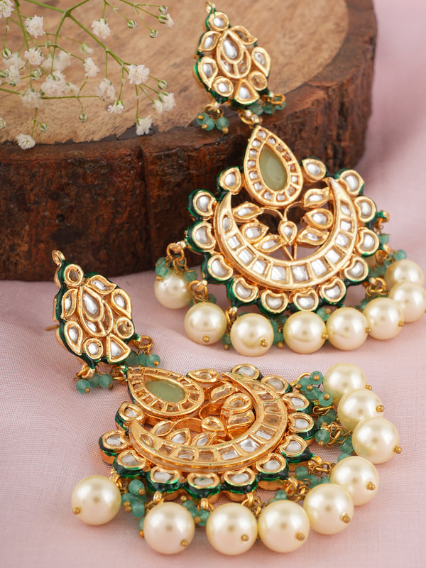 GOLD PLATED ETHNIC CHANDBALI GREEN EARRING SET