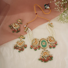 GOLD PLATED MULTI-COLOR ETHNIC CHOKAR SET WITH EARRINGS