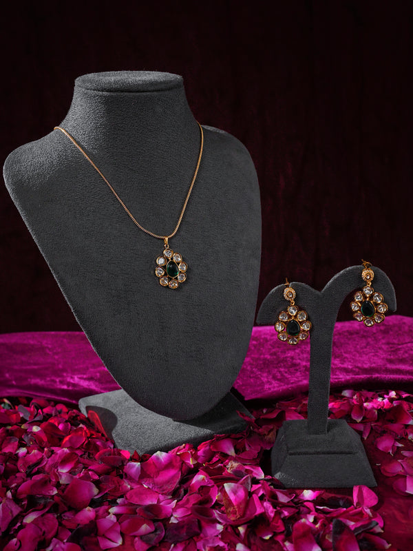 GULZAR GREEN NECKLACE SET WITH EARRINGS