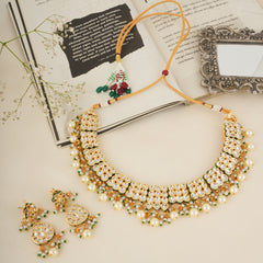 GOLD PLATED ETHNIC NECKLACE SET WITH EARINGS