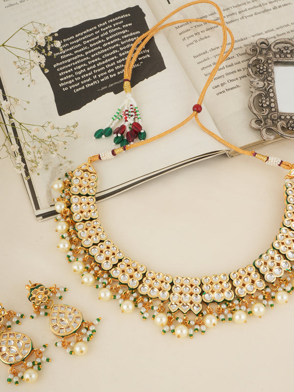 GOLD PLATED ETHNIC NECKLACE SET WITH EARINGS