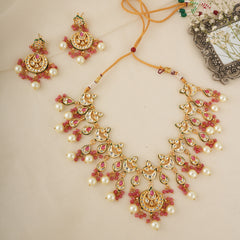 GOLD PLATED ETHNIC PINK CHOKAR SET WITH EARRINGS