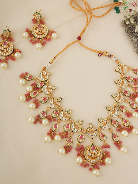 GOLD PLATED ETHNIC PINK CHOKAR SET WITH EARRINGS