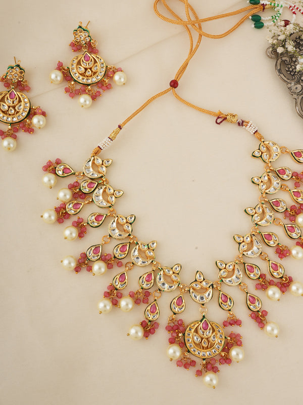 GOLD PLATED ETHNIC PINK CHOKAR SET WITH EARRINGS