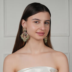 GOLD PLATED ETHNIC PINK & GREEN DANGLER EARRING SET
