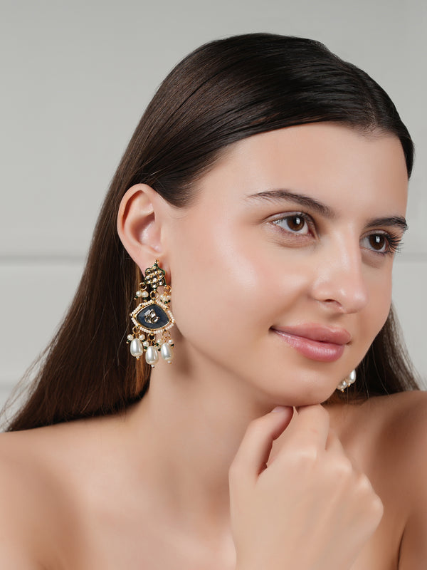 GOLD PLATED ETHNIC DARK BLUE DANGLER EARRING SET