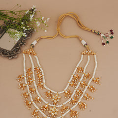 Gold Finish Long Necklace With Pearls