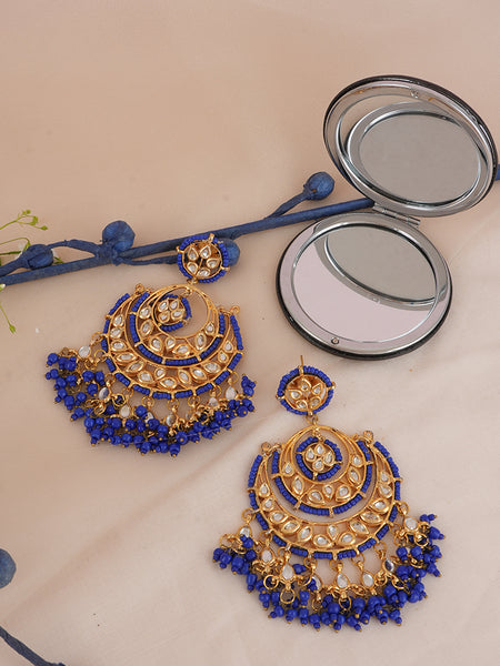 Gold Plated Blue Chandbali Earrings
