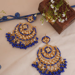Gold Plated Blue Chandbali Earrings