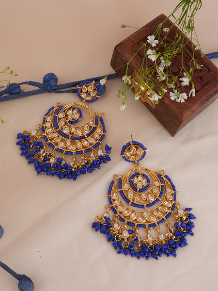 Gold Plated Blue Chandbali Earrings