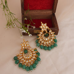 Gold Finish Blue Chandbali Earrings