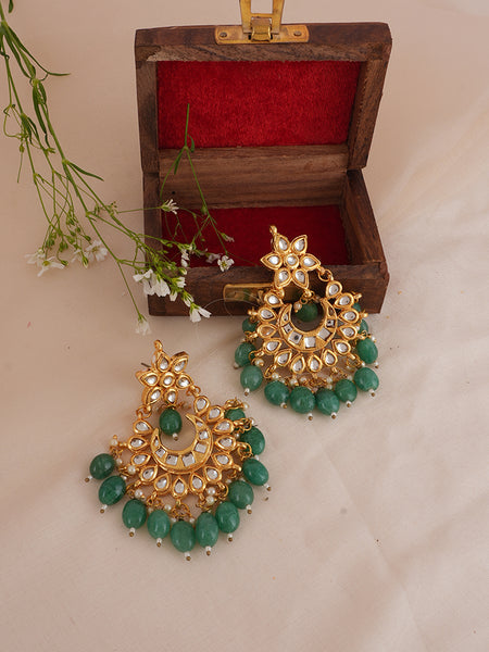 Gold Finish Blue Chandbali Earrings