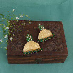 Gold Plated Green Dangler Earrings