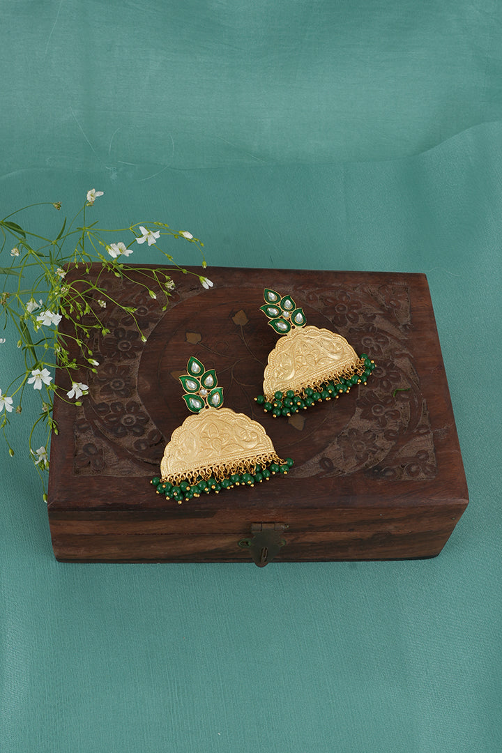 Gold Plated Green Dangler Earrings